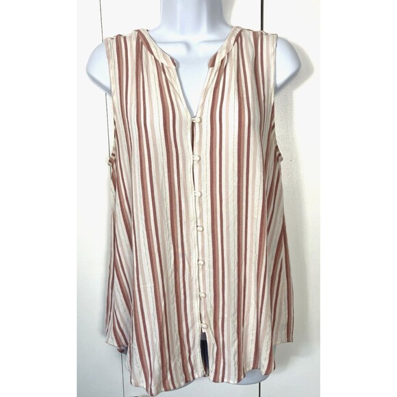 Liz Claiborne Tops - Liz Claiborne Sleeveless Button up Pink & White Blouse Size M